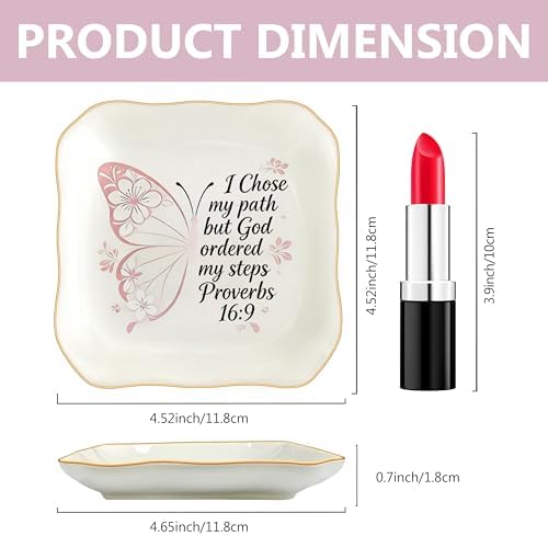 Congratulations Gifts for Women, College Graduation Gifts for Her New Job Gifts - She Believed She Could Jewelry Tray Ceramic Trinket Dish Inspirational Promotion Gift for Coworker (Pink butterfly) - Image 2