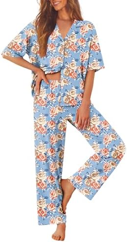 Ekouaer Women Pajamas Set Button Down Sleepwear Short Sleeve Pjs Long Pants by EKOUAER