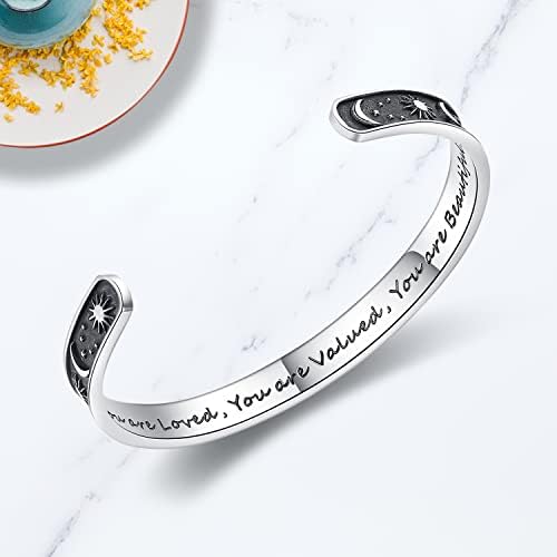 TONY & SANDY Inspirational Bracelets for Women Teen Girls Personalized Gifts for Daughter Granddaughter Mom Sister Friends Stainless Steel Engraved Cuff Birthday Easter Christmas - Image 2
