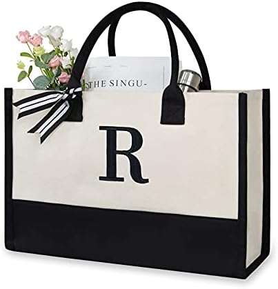TOPDesign Personalized Initial Canvas Beach Bag, Monogrammed Gift Tote Bag for Women by TOPDesign