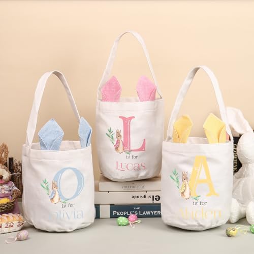 Personalized Bunny Ears Bucket Bag with Custom Name Photo-Easter Bag with Handle-Soft Egg Basket -Customized Easter Basket-Great for Carrying Gift Easter Eggs (Styles 2) - Image 6