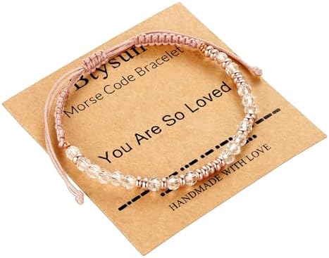Morse Code Bracelets for Women Mothers Day Gifts 2026 Graduation Gifts Mom Birthday Gift Pink Braided Bracelets Teen Trendy Stuff Inspirational Best Friend Birthday Gifts for Daughter Girlfriend Christmas Stocking Stuffers Jewelry by BTYSUN