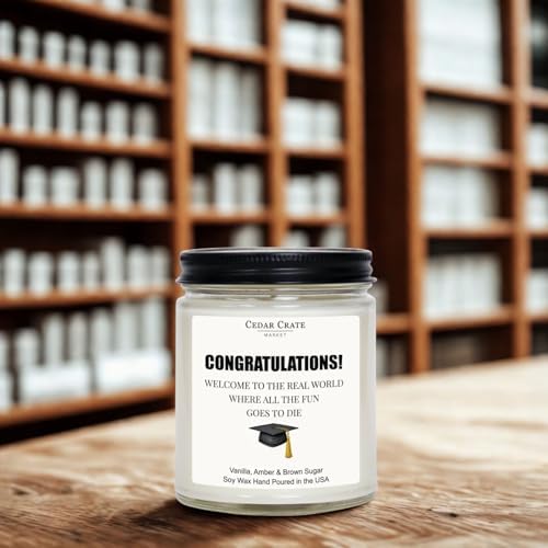 Cedar Crate Market - Welcome to The Real World - Funny Graduation Gifts & Decorations for Her, Him, Men, Women - High School, College, PhD, Masters Degree Gifts - 9oz Soy Candle - Image 3