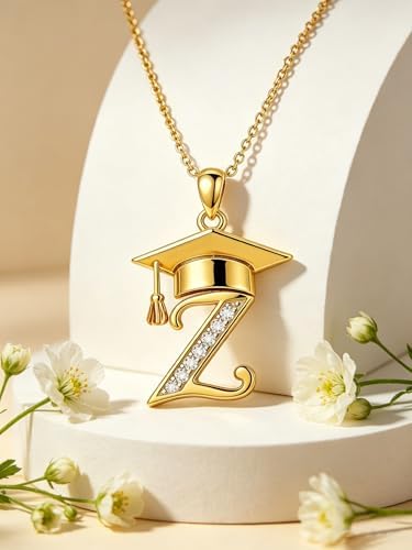Graduation Gifts for Women, 18K Gold Graduation Initial Necklace A-Z, Inspiring Grad Pendant Necklace Present, College Seniors High School Graduations Jewelry Gifts - Image 4