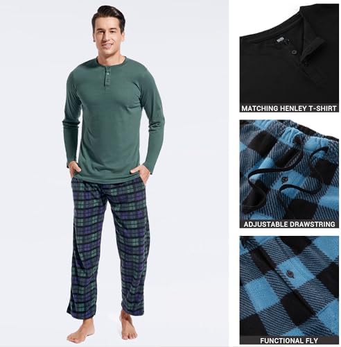 DG Hill Mens Pajama Pants - Pajamas Set Flannel PJ Pants for Men Cotton Top - Image 3