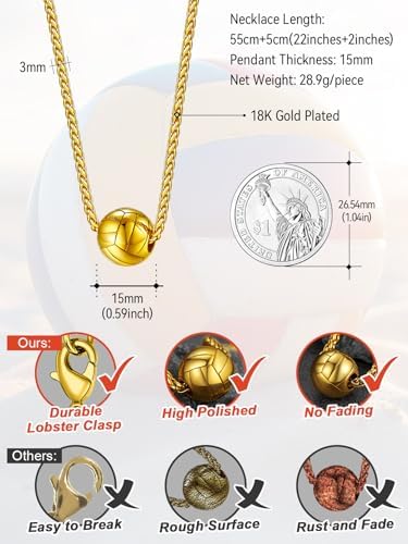 FaithHeart Sports Necklace for Men Women, Stainless Steel Gold Plated 3D Football/Soccer/Basketball/Volleyball Pendant Jewelry with Delicate Gift Packaging - Image 6