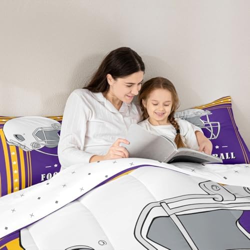 Erosebridal Football Gifts Bedding Comforter Sets for Sports Lovers Fans Presents, Football Bedding for Kids Boys Teens Purple Yellow Striped Lines Stars Comforter Full - Image 5