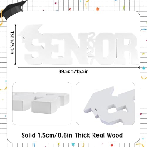 Senior 2027 Table Centerpiece Sign - Class of 2027 Graduation Table Decor - 15" Large Wooden Letter Sign for Party Decor, Photoshoot Props, High School & College Graduation Supplies (White) - Image 2