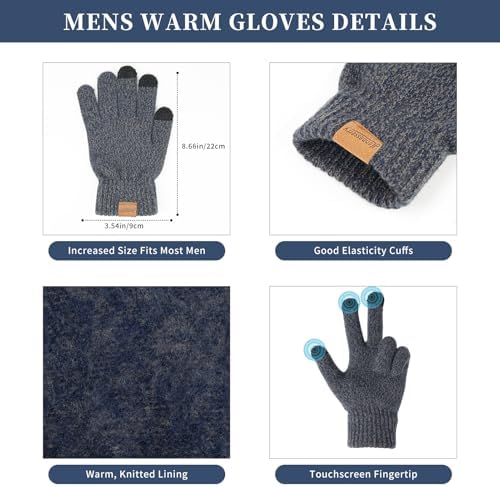 Winter Beanie Hats Long Neck Scarf for Men and Touchscreen Gloves 3PCS Set - Image 3