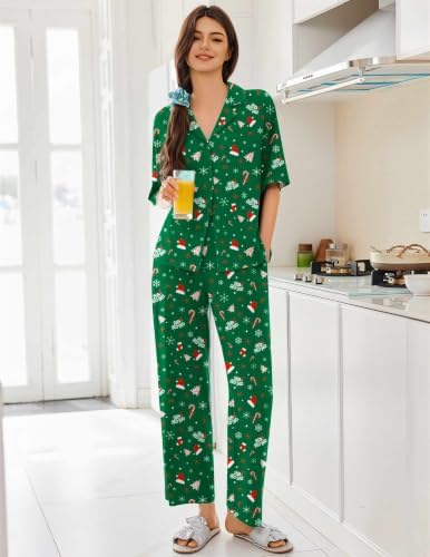 Ekouaer Women Pajamas Set Button Down Sleepwear Short Sleeve Pjs Long Pants - Image 3
