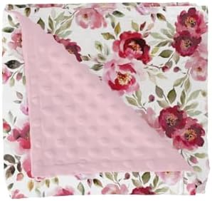 Pink Peonies Roses Baby Blankets for Girl Large Watercolor Blossoms Soft Mink Dotted Backing Double Layer Swaddle Receiving Blanket Spring Floral Bloom Bed Throws for Infant Toddler Nursery 30x40 by GrowhappyGrowhealthy