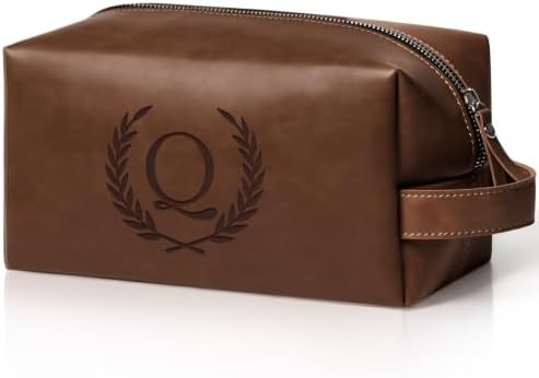 Personalized PU Leather Travel Toiletry Bag for Men Engraved Initial by Aganmi