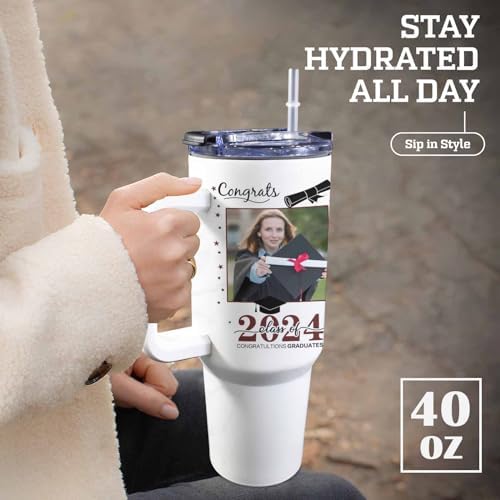 Personalized Graduation Gifts for Him Her, 40oz Personalized Graduation Tumblers Class Of 2024 Gifts, Custom Graduation Cup with Photo Name, High School College Masters Degree Congratulations Gift - Image 4