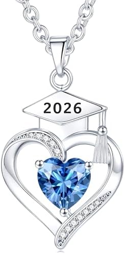 AIGOUWU 2026 Graduation Gifts - 925 Sterling Silver Heart Birthstone Necklace High School College Graduation Jewelry for Her 2026 by AiygouwuDogToys