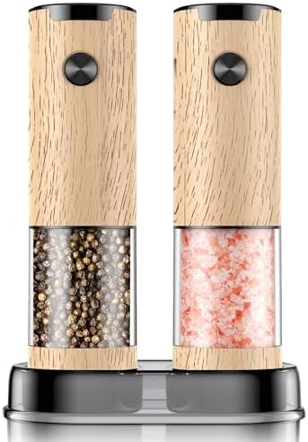 Electric Salt and Pepper Grinder Set Automatic Battery Pepper Mill Shakers Adjustable Coarseness Upgraded Larger Capacity with Led Home and Kitchen Appliances Birthday Gifts for Women Mom by ioion