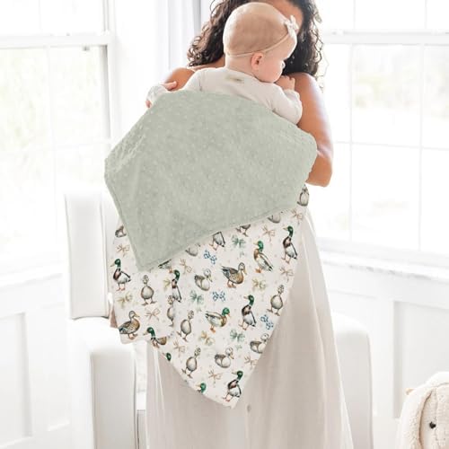 Vintage Duck Bows Floral Baby Blankets for Girl Boy Green Mallard Ducks Soft Mink Dotted Backing Double Layer Swaddle Receiving Blanket Hunting Duck Bird Bed Throws for Newborn Toddler Nursery 30x40 - Image 4