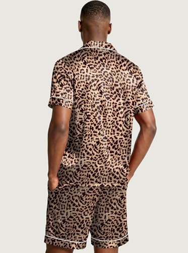 Ekouaer Mens Silk Satin Pajamas Set Short Sleeve Button Up Lounge Pjs Set - Image 6