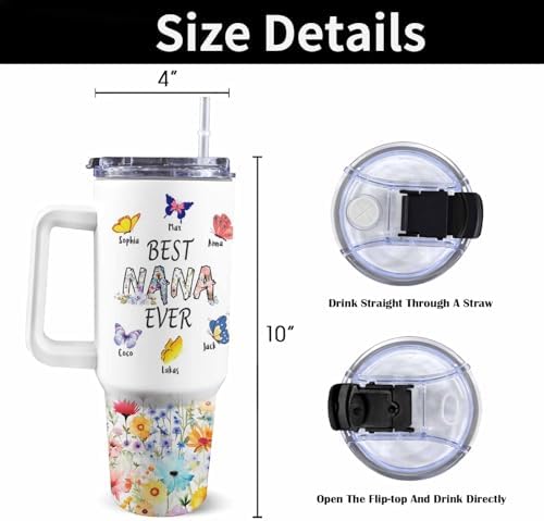 Gifts for Mom from Daughter Son, Personalized Mama Bear Tumbler with Handle and Straw, Custom Mom Coffee Tumbler with Kids Names, Personalized Mothers Day Gift for Women, Her, New Mom, Grandma - Image 3