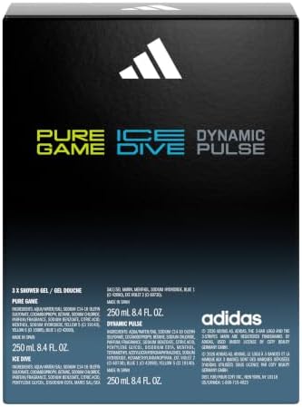 adidas Giftset a Pure Game, Ice Dive and Dynamic Pulse Shower Gel (3x 250ml, 8.4fl oz.), for Him, Notes of Rosemary, Lemon, Peppermint, and Grapefruit, Men's Fragrance, Long Lasting, Sporty Fragrance - Image 3