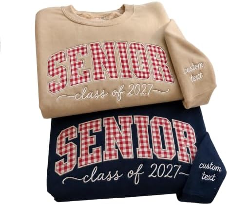 Chillever Personalized Embroidered Senior Sweatshirt, Custom Class of 2027 Sweater, Retro Graduation Gift for High School by Unknown