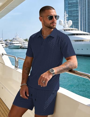 Men's 2 Pieces Outfits Casual Polo Shirt and Shorts Set Collar Athletic Jogging Summer Tracksuit - Image 4