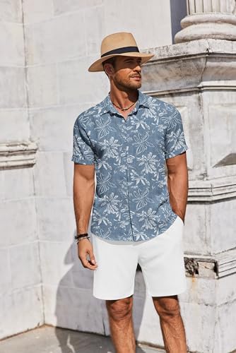 COOFANDY Men's Summer Beach Outfits 2 Piece Short Sleeve Shirts and Shorts Vacation Texture Linen Sets for Men - Image 5