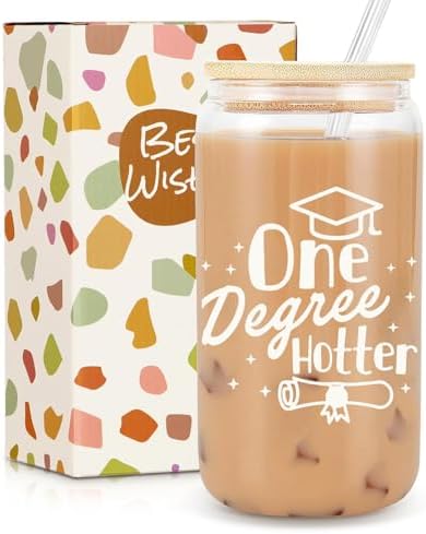 Frerdui Graduation Gift for Her – One Degree Hotter 16oz Glass Cup, Cute Grad Gift for College High School Graduate, Daughter, Niece, Granddaughter, Congrats Graduation Gift by Frerdui