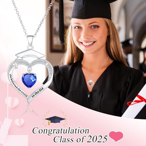Fervia Graduation Gifts Birthstone CZ Heart Graduation Cap Necklace Gifts - Image 3