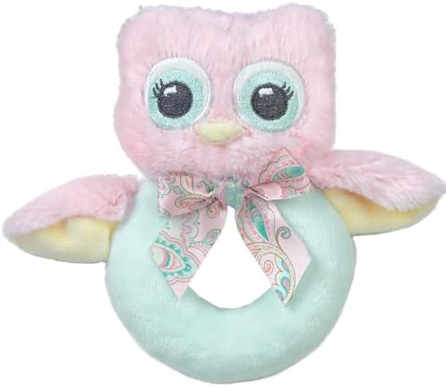 Bearington Collection Baby Lil' Hoots Plush Stuffed Animal Pink Owl Soft Ring Rattle 5.5" by BearingtonCollection