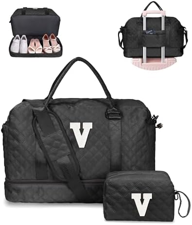 Bridesmaid Proposal Gifts-Initial Duffle Bag with Shoe Compartment by Vogewood