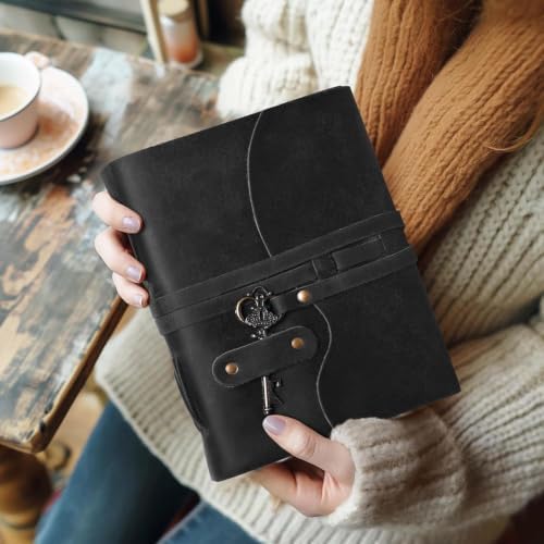 LEATHER VILLAGE Large Leather Journal Key Lock, Black 6x4. - Image 2