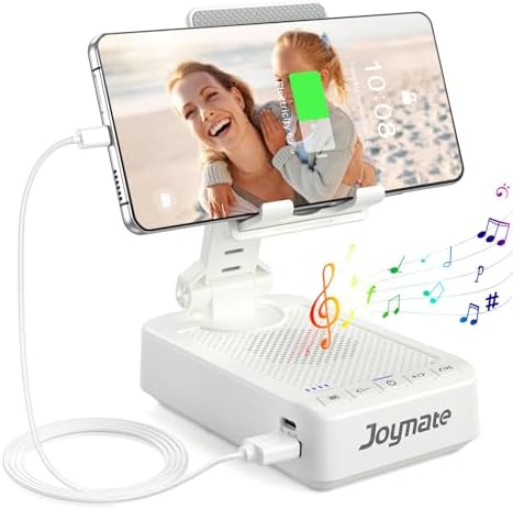 Gifts for Men Women, Bluetooth Speaker Phone Stand with Charging Function 360° Rotable Adjustable Cell Phone Holder HD Surround Sound for Desk Fits All Phones,Tablet (White) by Joymate