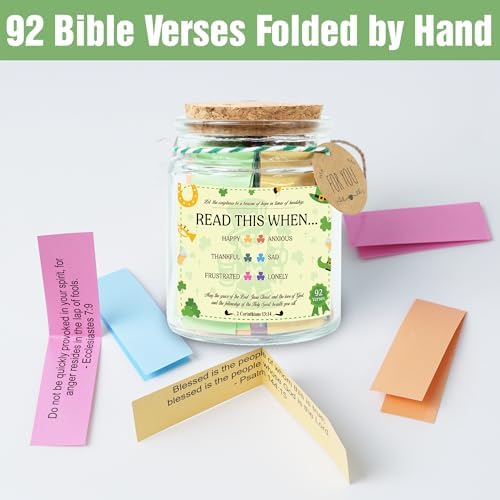 St Patricks Day Version Bible Verses Jar – St. Patrick’s Day Gifts for Women, 92 Bible Jar Folded by Hand, Glass Jar with Cork Lid, Gift Box - Image 5