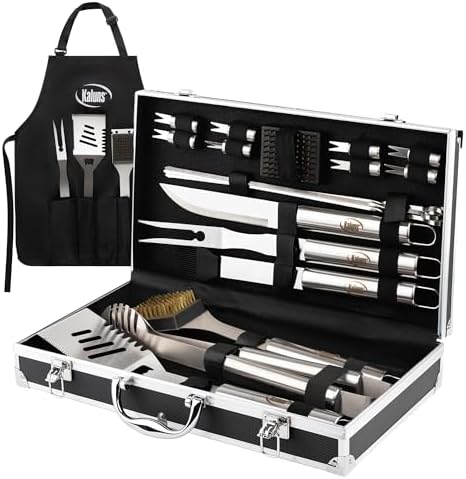 Kaluns Grilling Accessories, Gifts for Men Christmas Grilling Gifts for Dad, Heavy Duty Stainless Steel BBQ Grill Tools Set for Outdoor Grill with Aluminum Case and Apron, Birthday Gifts for Men Dad by Kaluns%C2%AE