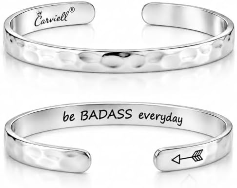 Carviell Bracelets for Women – 100+ Meaningful Engraved Messages – Solid 316L Surgical Stainless Steel Cuff Bracelet – Gift Ready by Carviell