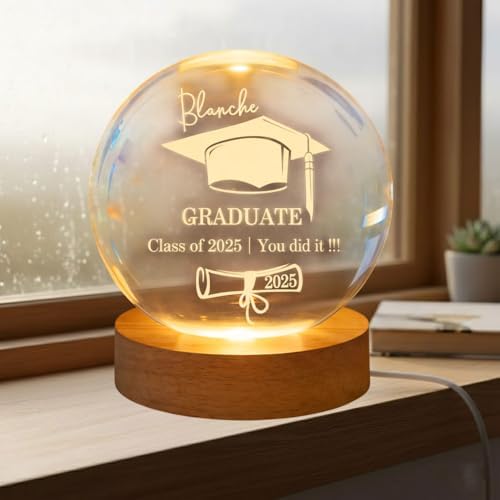 Daty Personalized 3D Graduation Crystal Ball LED Night Light Class of 2026, Laser Engraved Crystal Sphere Keepsake Gift for High School Graduate3 - Image 3