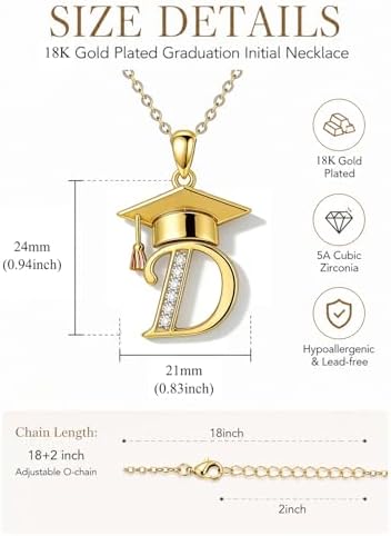 Graduation Gifts for Women, 18K Gold Graduation Initial Necklace A-Z, Inspiring Grad Pendant Necklace Present, College Seniors High School Graduations Jewelry Gifts - Image 2