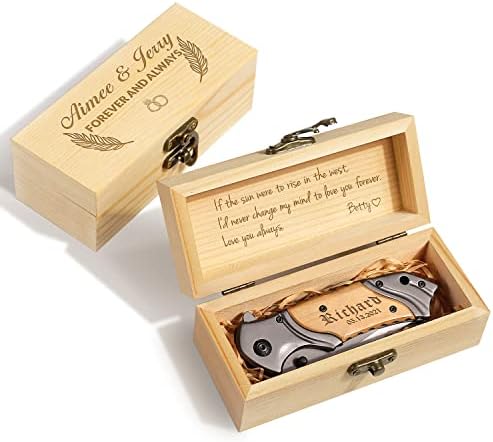 Custom Pocket Knife For Men, Gifts For Men, Personalized Engraved Knife With Box, Husband Boyfriend Gift For Christmas Anniversary Valentines Day Wedding Birthday (Various Designs) by PersonalizedknifegiftsformenintheUSA