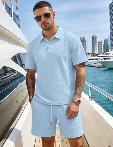 Men's 2 Pieces Outfits Casual Polo Shirt and Shorts Set Collar Athletic Jogging Summer Tracksuit - Image 3