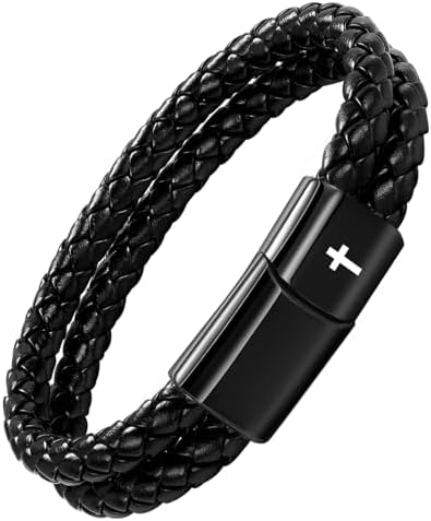 Christian Bracelet for Men, Bible Verse Leather Cross Gift for Men by Timekeeper-UnlockYourTreasureofTime