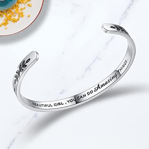 TONY & SANDY Inspirational Bracelets for Women Teen Girls Personalized Gifts for Daughter Granddaughter Mom Sister Friends Stainless Steel Engraved Cuff Birthday Easter Christmas - Image 3