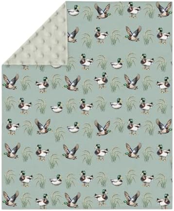 Green Mallard Ducks Baby Blankets for Girl Boy Duck Hunting Season Soft Mink Dotted Backing Double Layer Swaddle Receiving Blanket for Toddler Nursery Lake Wild Ducks Hunter Nursery Bed Blanket 30x40 - Image 2
