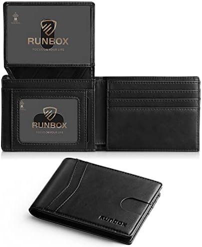 RUNBOX Wallet for Men -Slim Rfid Leather Mens Bifold Novelty Wallets 2 ID Window With Gift Box Men's Accessories by RUNBOX