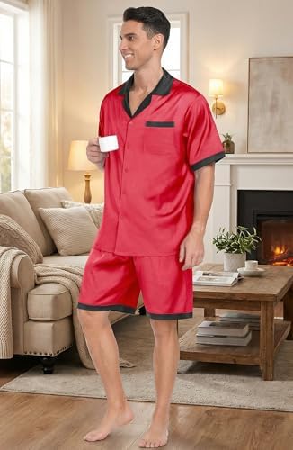 Ekouaer Men Silk Pajamas Set 2 Pieces Satin Pj Button Down Loungewear Sets - Image 3