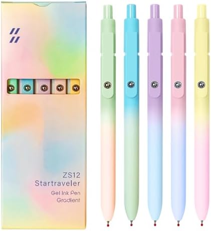 UIXJODO Gel Pens, 5 Pcs Black Ink Pens for Women, 0.7mm Medium Point Smooth Writing Pens with Silicone Grip, High-End Series Metal Clip Retractable Pens for Journaling Note Taking (5 Pcs Pastel) by UIXJODO
