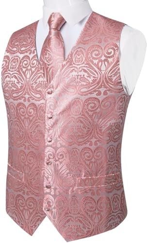 DiBanGu Mens Vest and Tie Set Formal Paisley Waistcoat and Necktie Pocket Square Cufflinks Silk Suit Vest for Tuxedo Wedding - Image 2