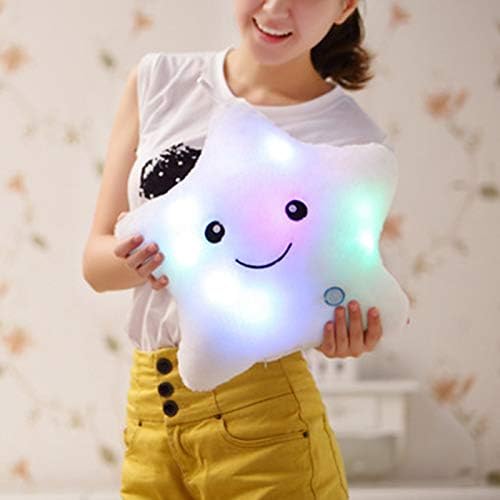 Twinkle Star Shaped Plush Throw Pillow, Creative LED Night Light Glowing Cushions Plush Stuffed Toys Gifts for Kids, Decoration (White)