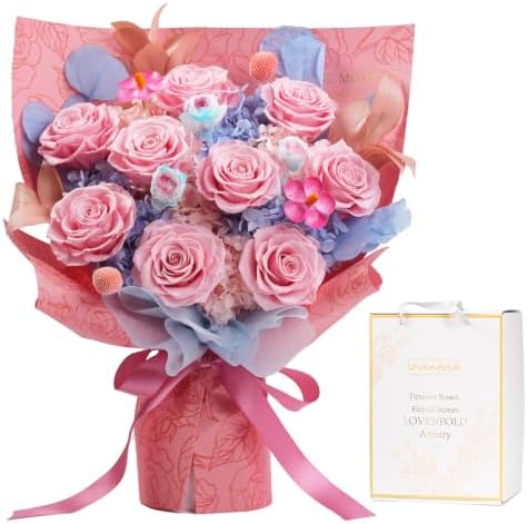 Lovenfold Flowers for Delivery Preserved Flowers Bouquet 9 Roses Bouquet,birthday Gifts for Women Mom Grandma(9 Pink Roses) by lovenfoldrose