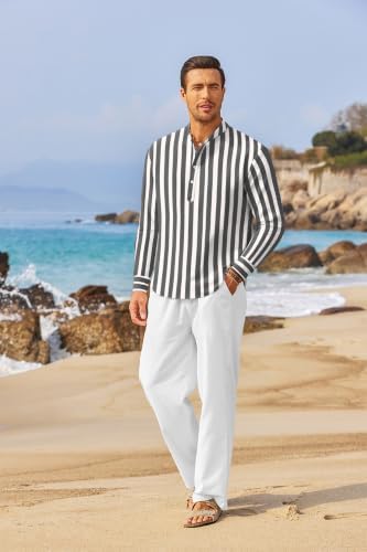 COOFANDY Men’s 2 Piece Cotton Linen Set Casual Beach Outfits Long Sleeve - Image 7