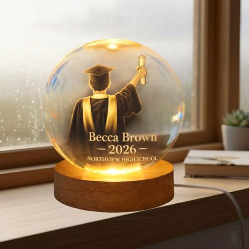 Daty Personalized Graduation Crystal Ball LED Night Light Class of 2026, Male 3D Laser Engraved Sphere Gift for High School or College Graduate - Image 4